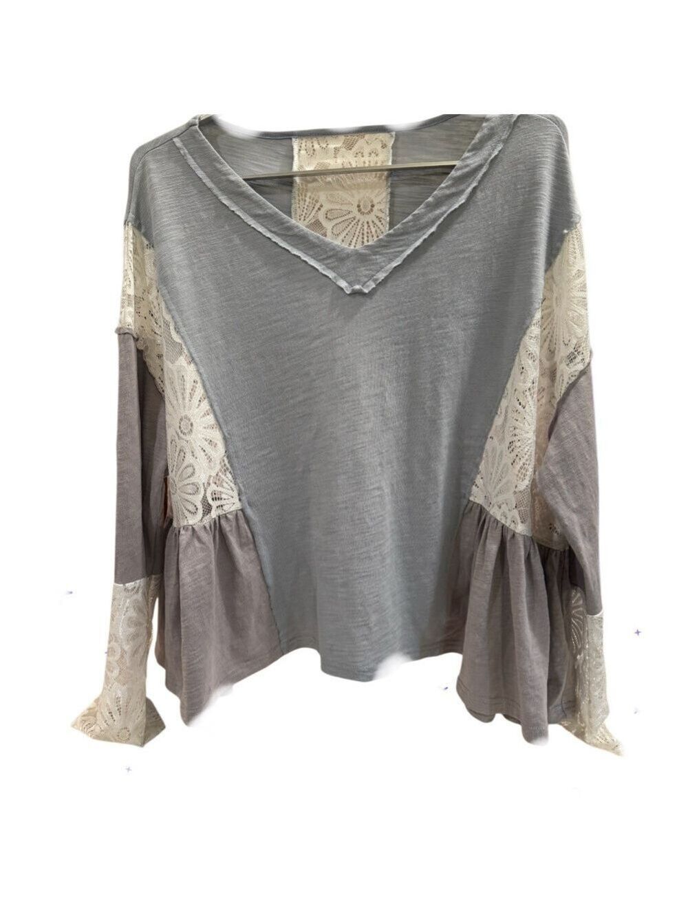 SHEIN Women's Boho Lace Detail V-Neck Flare Sleeve Blouse Her Size XL - Picture 3 of 11
